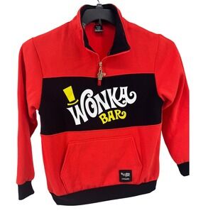 Willy Wonka Bar Pullover 1/4 Zip Sweatshirt Womens Medium Jacket Red Black